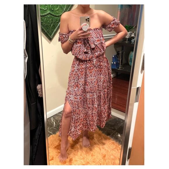 Misa Los Angeles Floral Off Shoulder Mid Length Dress RARE Find - Picture 2 of 8